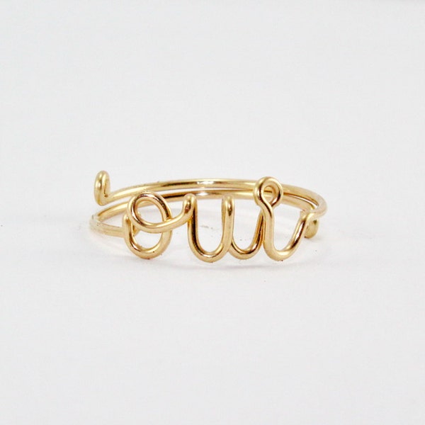 OUI Ring, French Word Yes Ring, Simple Word Ring, Lovers Girlfriend Gift, Bridesmaid Gift Ring, 14K Gold Filled Wire Ring,  Adjustable Ring