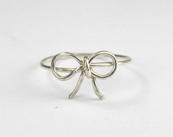 Sterling Silver Wire Bow Ring, Bow Tie Ring, Forget Me Knot Ring, Wire Wrap Statement Rings