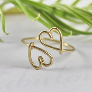 Double Heart Ring - Heart To Heart Love And Friendship Symbol Ring, 14K Gold Filled Wire Ring