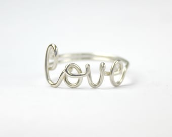Love Ring, Sterling Silver Wire, Handcrafted Adjustable Ring, Classic Yet Modern, For You And Your Loved One