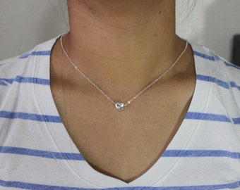 Sterling Silver Heart Necklace, Simple Heart Love Jewelry