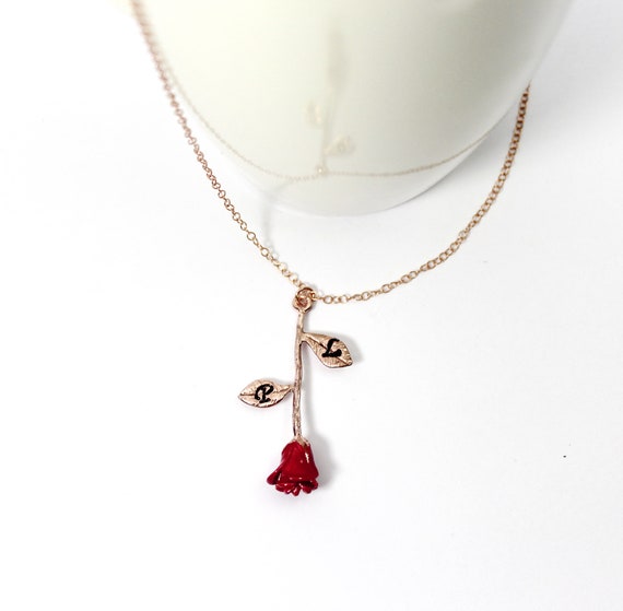 Rose flower necklace with initial sale