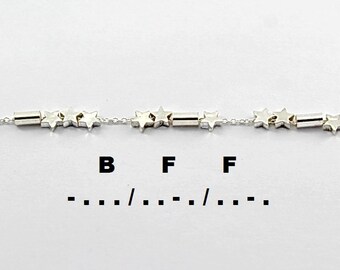 BFF Morse Necklace, Friendship Silver Stars Necklace, Sisterhood and Best Friend, Gift for Bestie, Bff Best Friend Morse Code Necklace