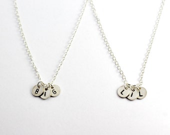 Big Lil Stamped Sterling Disc Necklace Set, Sisters Charm Matching Necklaces, Sisters Gift, Sorority Jewelry, Big Sister Little Sister