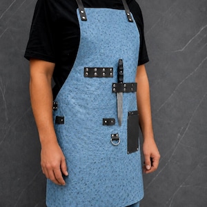 Personalized Leather BBQ Apron with Drink Pockets: Handcrafted Grill Master Gift