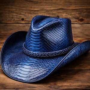 Handmade Snakeskin Print Cowboy Hat - Western Leather Python Hat