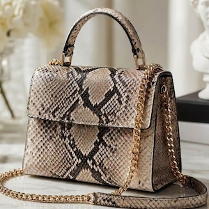 Handmade Python Snakeskin Speedy Bag: Genuine Leather, Black & White