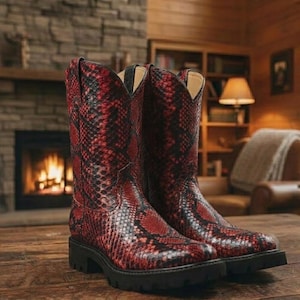 パイソンレザー スネークスキン ウエスタン カウボーイブーツ/メンズ フットウェア