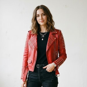 Handmade Heartless Jester Studded Jacket | Quinn Dual-Color Leather Biker Joker Cosplay Costume