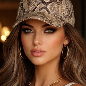 Authentieke leren baseballpet met slangenleer - echt pythonhuidpatroon