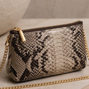 Python Leather Pouch  – Pearl Exotic Snakeskin Shoulder Purse , Women Bags