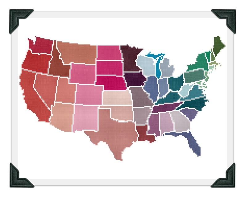 Unite States Map Cross Stitch Pattern Modern Cross Stitch Etsy