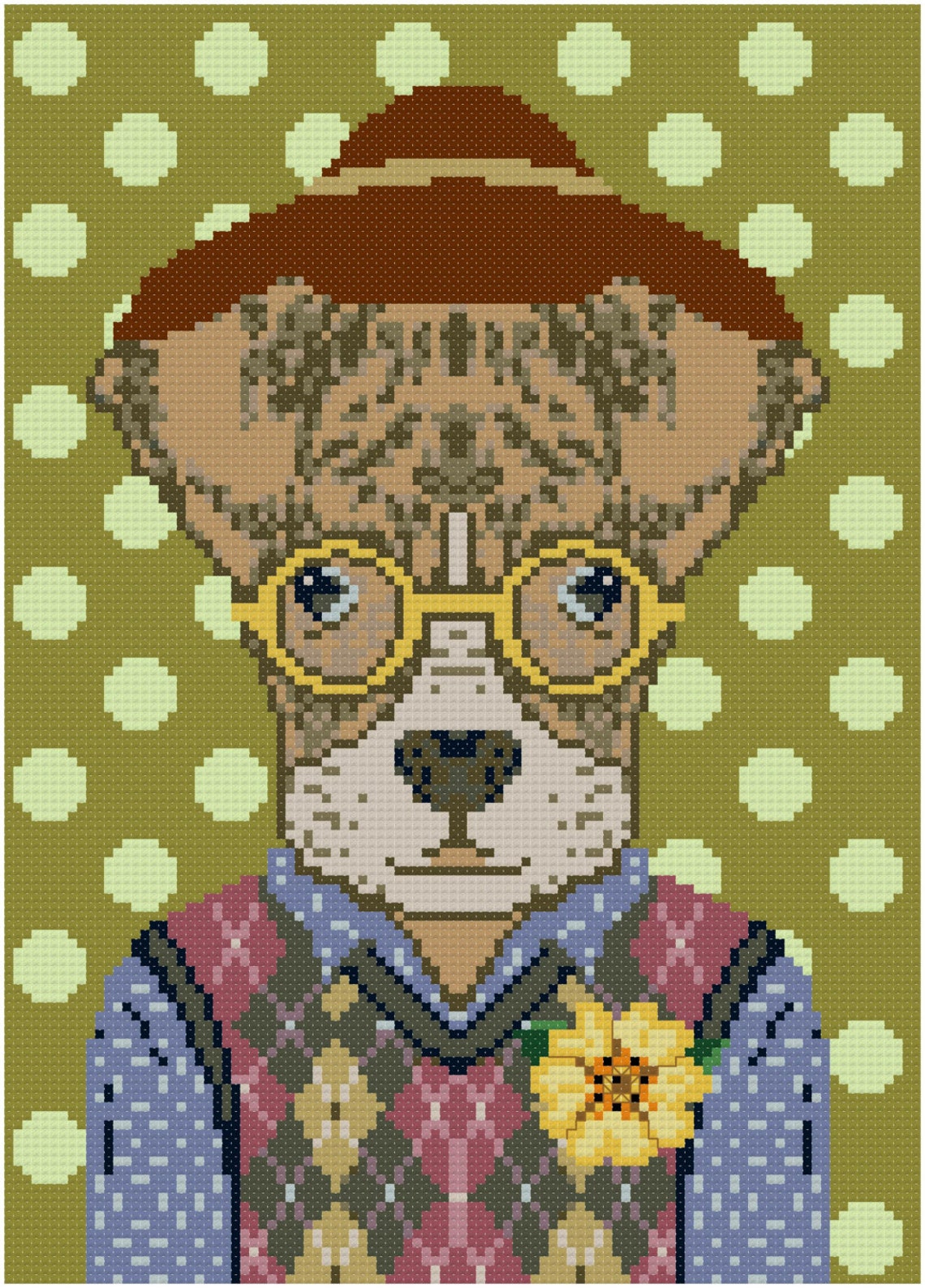 Preppy Dog Cross Stitch Pattern Hipster Dog Cross Stitch Etsy