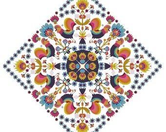 Rooster Mandala Folk Art Sampler - Cross Stitch Pattern - Scandinavian Cross Stitch Pdf -  Rooster Cross Stitch Pattern