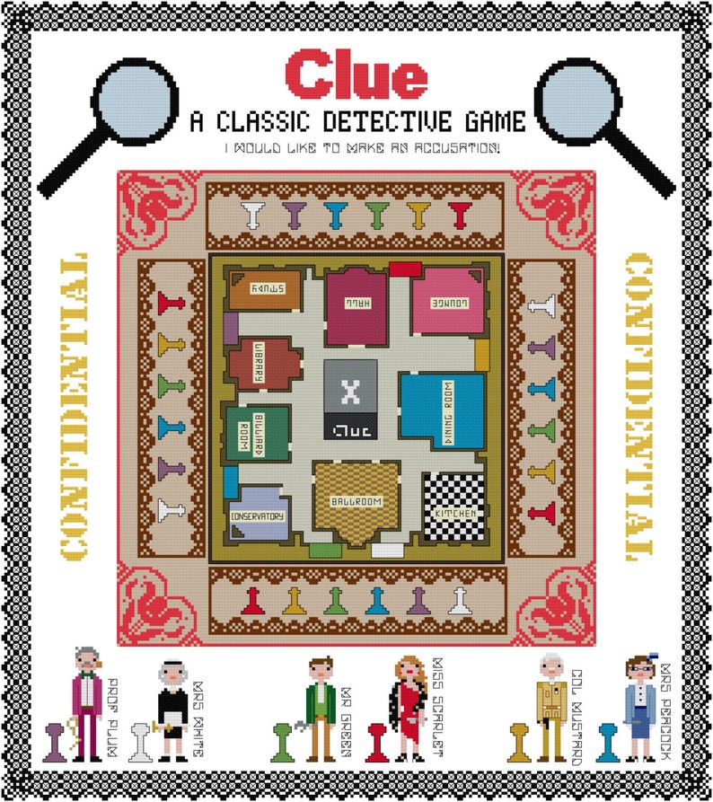 Clue Board Game Cross Stitch Pattern Cross Stitch Sampler Etsy UK