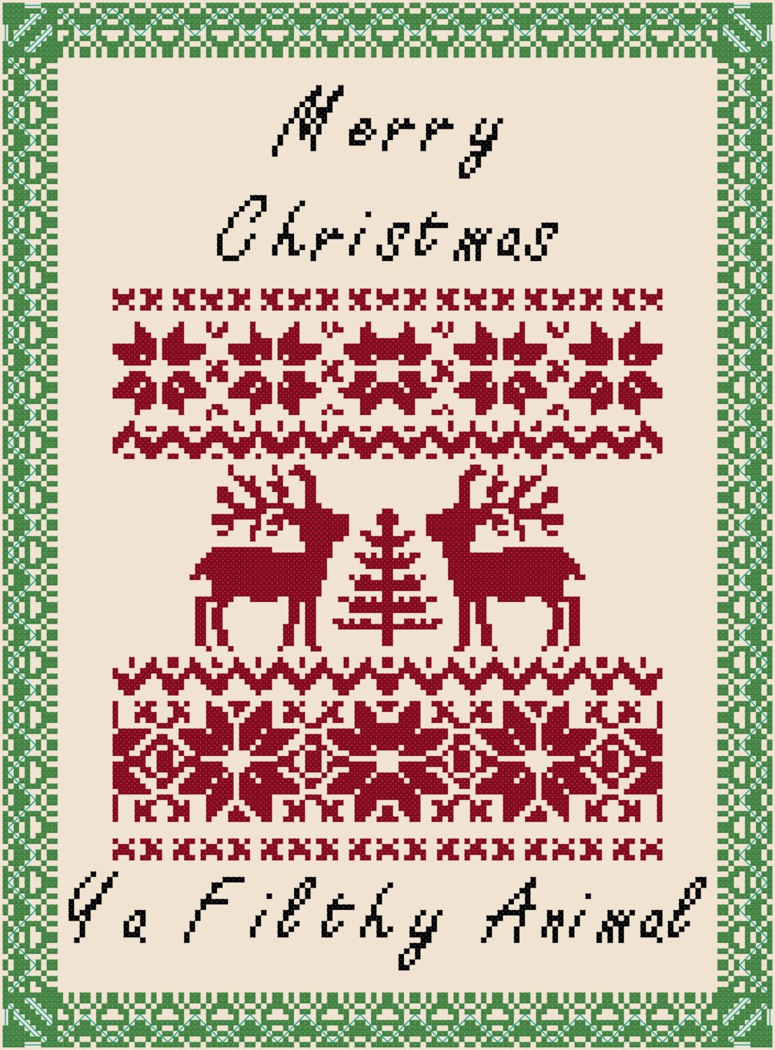 Merry Christmas Ya Filthy Animal Cross Stitch Pattern | Etsy