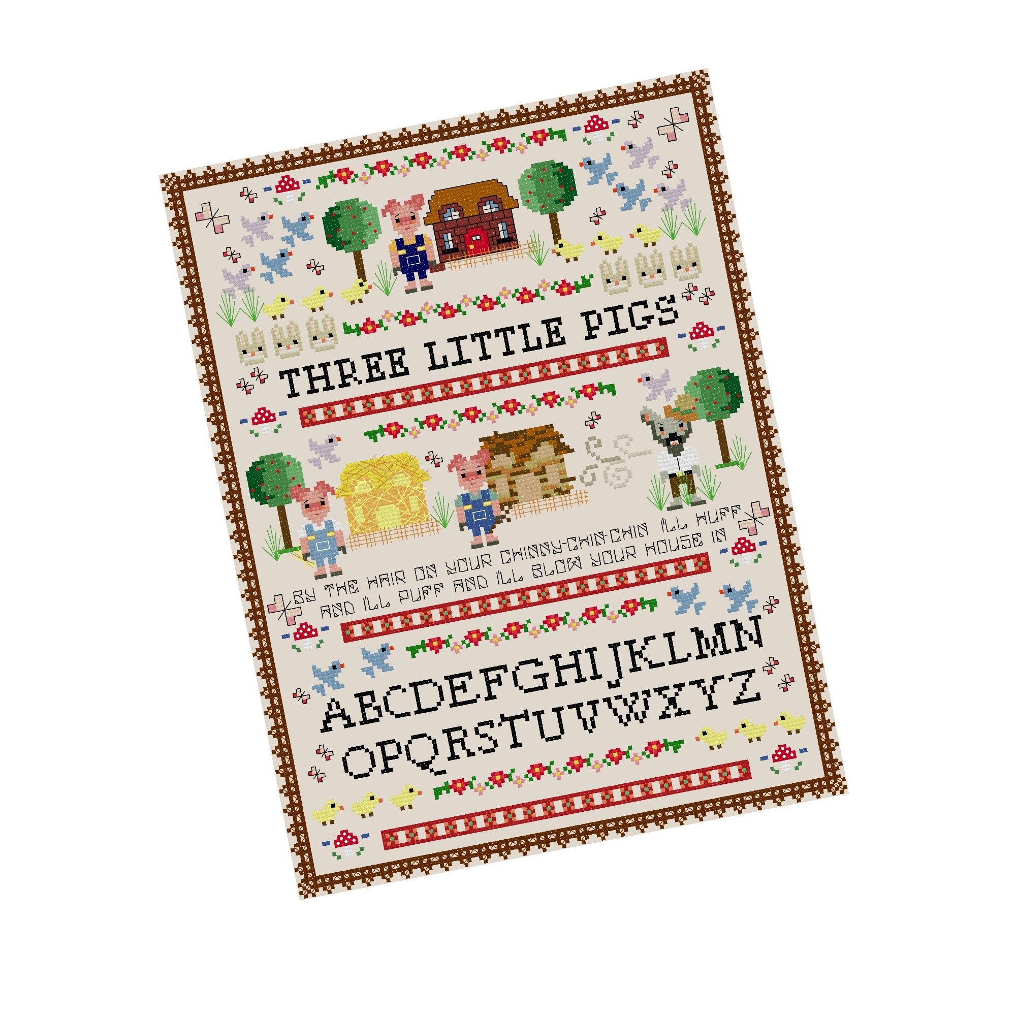 Three little pigs cross stitch pattern fairy tale cross stitch pdf 