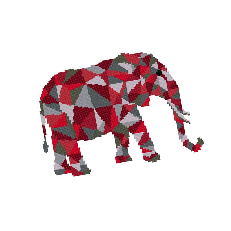 Crimson Abstract Elephant Cross Stitch Pattern Modern Cross Etsy
