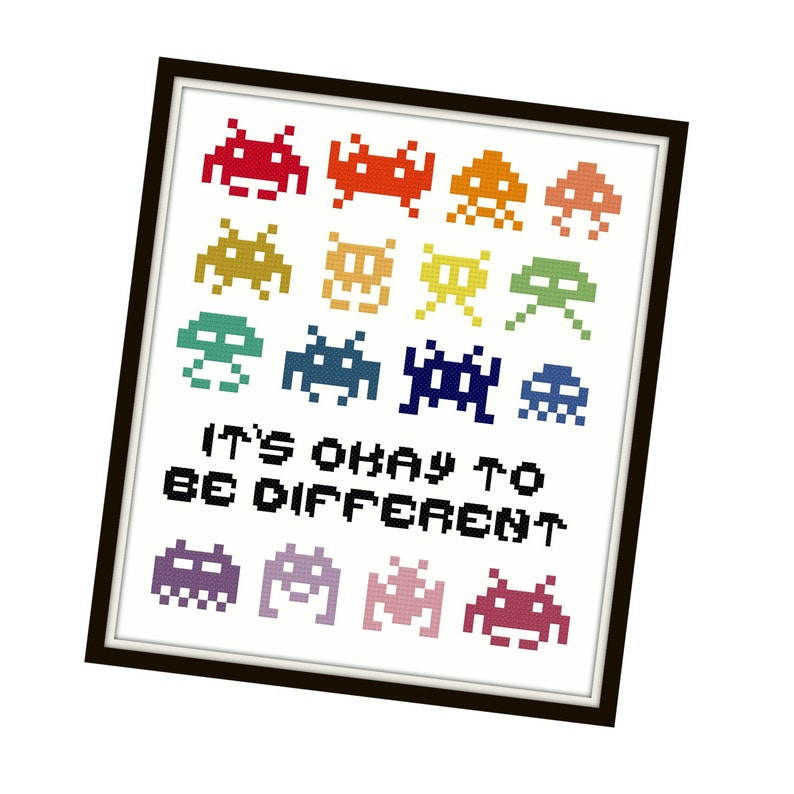 Space Invaders Cross Stitch Pattern Cross Stitch Sampler Etsy Stitch cross invaders space pattern sampler funny rainbow quote pdf sold