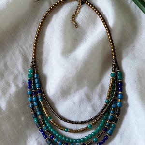 Handmade Boho Multi Layer Necklace | Natural Stone, Glass Beads, Ethnic Style Beaded Gemstone Jewelry Statement for Women Choker Gift Gold