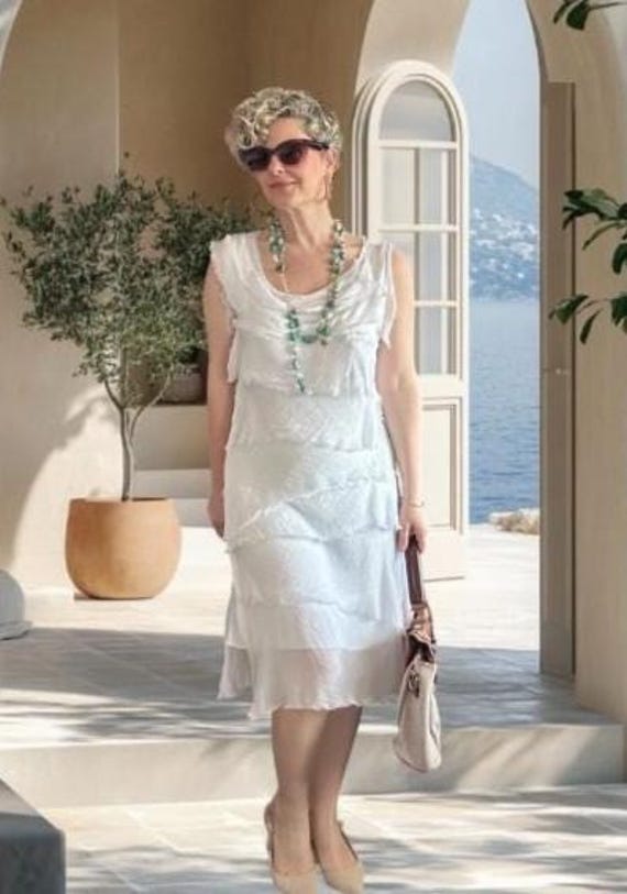 italian silk layered dress Blend Midi Dress, Asymmetric Boho Resort Style SupimaRib