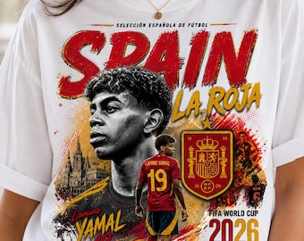 Camiseta de fútbol de España 2026 / Camiseta gráfica Lamine Yamal / Camiseta de fútbol La Roja / Camiseta de aficionado de España para la Copa Mundial de la FIFA 2026 / Regalo de fútbol unisex