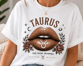 牡牛座の星座PNG昇華デザイン、占星術の唇のサインTシャツPNG、牡牛座の誕生日プレゼントデジタルダウンロード、忠実で止められない患者