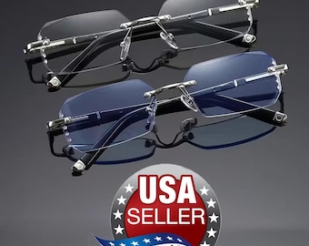 2 gafas sin montura con detalles de joyería, elegantes, ligeras y con filtro de luz azul para mujer.