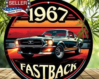Tin Retro Sign 1967 Ford Mustang Fastback •Shop •Home •Garage •Café •Restaurant
