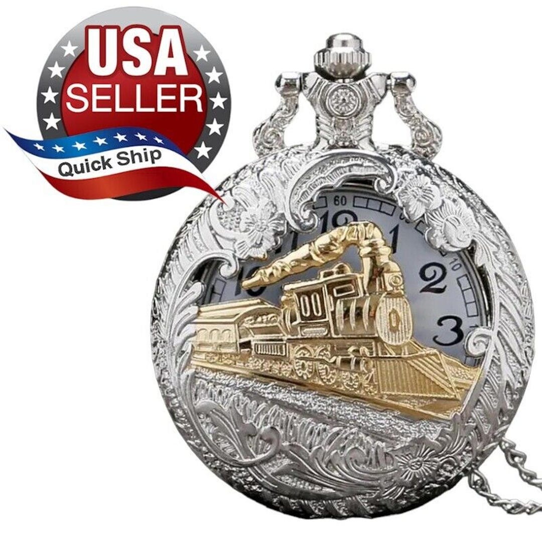 Retro Style Train Locomotive Pocket Watch Open-carved Skeleton Gold ...