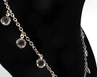 Collar colgante de cristal vintage • Engaste de bisel, multifacético, tono plateado, 38 cm (15") Marcado bb