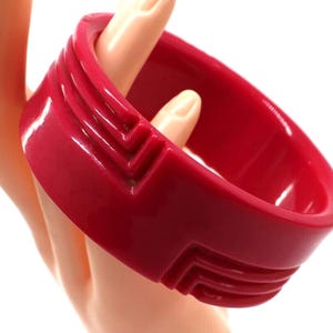 Vintage Red Acrylic Bracelet • Irregular Shape • Cuff • 1Bangle • 5" Wide