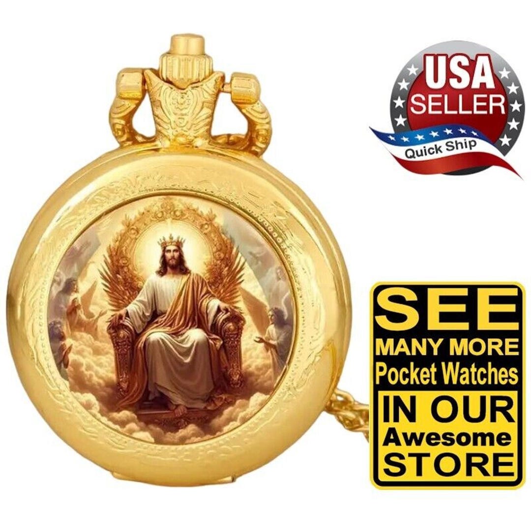 Messiah Watch Quartz Pocket Watch With Jesus Christ Seated on His Throne With Angels ...