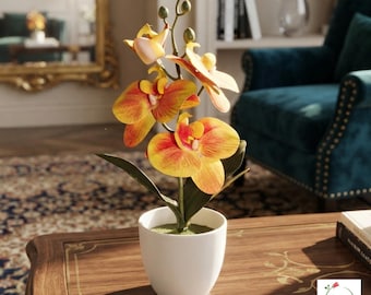 Artificial Butterfly Orchid Bonsai | Realistic Faux Plant, White Pot, Year-Round Decor