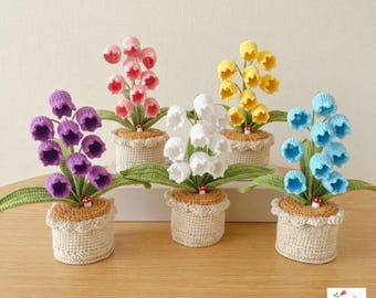 Gehaakt nachtlampje met lelietjes van de vallei, handgemaakte gebreide bloemenlamp, potplant, kleine woondecoratie, verjaardagscadeau voor haar, cadeau voor mama