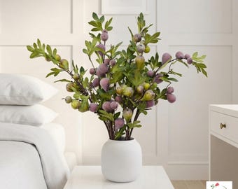 Artificial Fig Branch with Faux Fruit | 34-Inch Decorative Stem for Arrangements