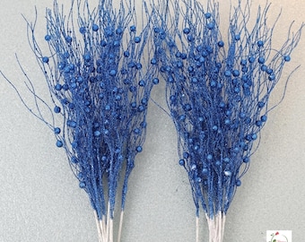 Adornos florales brillantes para ramos de bayas, juego de 5 tallos florales azules, decoración para coronas navideñas.