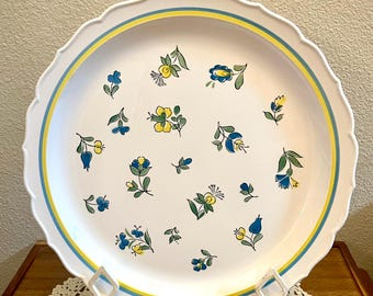 Vintage Sango Cadence Grandma's Stoneware Platter | 12" Scalloped Rim, Floral Wildflowers (Japan)
