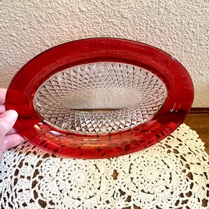 Vintage Indiana Glass Diamond Point Ruby Flash Tray | Mid-Century Replacement Base