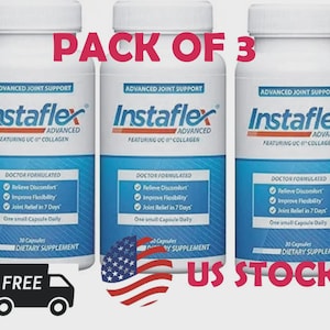 Paquete de 3 cápsulas Instaflex Advanced Joint Support, suplemento formulado para el alivio de las articulaciones.