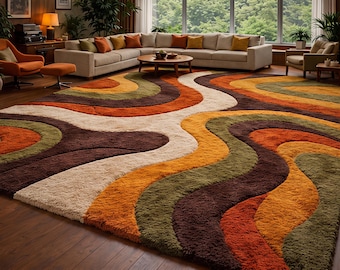 Handgetufteter Abstrakter Teppich, Moderner Retro Wollteppich, Synthetischer Teppich Wohnzimmer Teppich