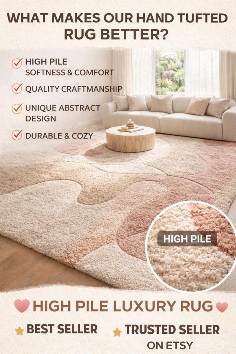 Moderner Bio-Teppich - Abstrakter gewellter Teppich Bild 7