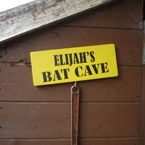Bat Cave Sign Plaque Custom Made Personalised Birthday Dad Daddy Grandad Taid Your Name Words Outdoor Shed Rescued Reclaimed Upcycle Wood