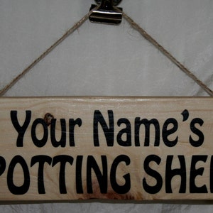 Garden Potting Shed Bench Plaque Personalised Your Name Wood Sign Outdoor Shed Gardener Gardening Rescued Reclaimed Upcycled Rustic Wood Clear