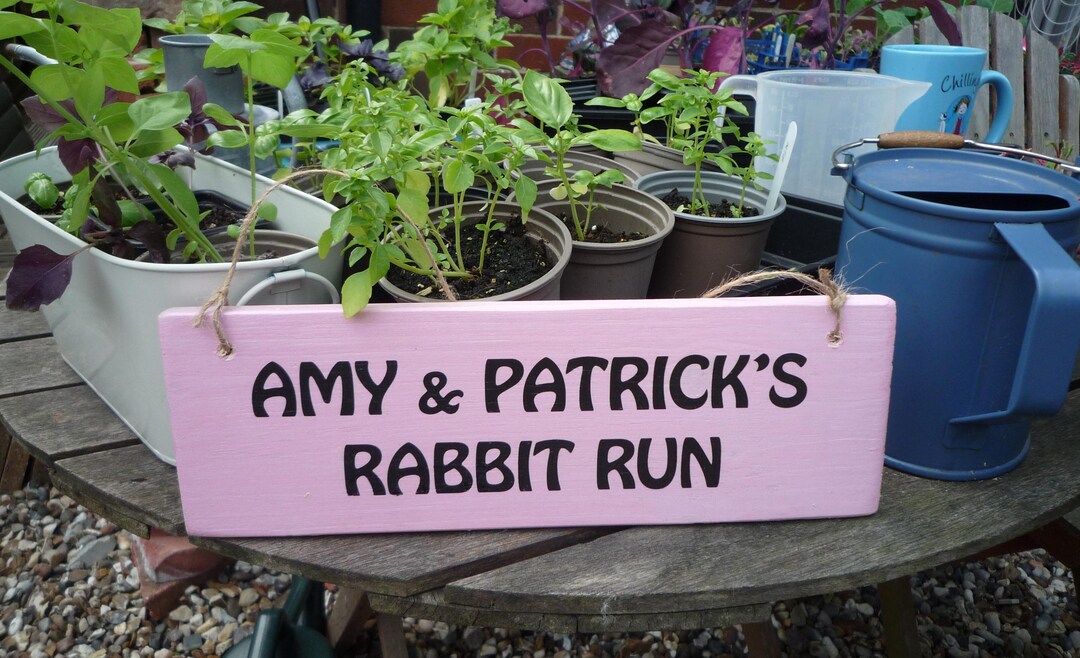Personalised Your Name Rabbit Run House Hutch Corner Wood Sign Outdoor ...