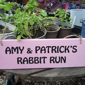 Personalised Rabbit Run Hutch House Sign: Rustic Reclaimed Wood, Outdoor Garden Decor