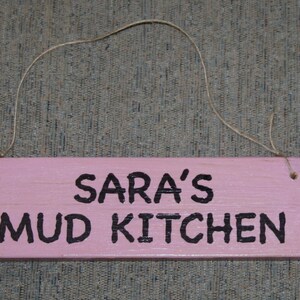 Handmade Mud Kitchen Wood Sign Custom Made Personalised Your Name Outdoor Wall Shelf Door Rescued Reclaimed Upcycled Rustic Shabby Chic Pink