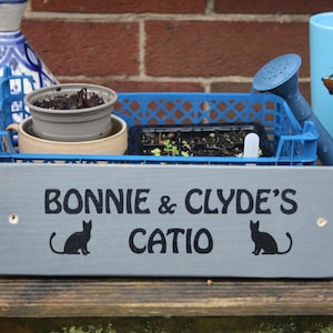 Personalised Catio Cat House Sign: Upcycled Wood Cat Room Decor