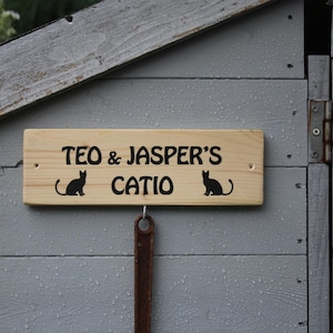 Personalised Catio Cat House Sign: Upcycled Wood Cat Room Decor