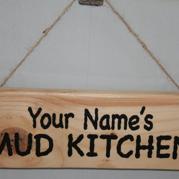 Handmade Mud Kitchen Wood Sign Custom Made Personalised Your Name Outdoor Wall Shelf Door Rescued Reclaimed Upcycled Rustic Shabby Chic